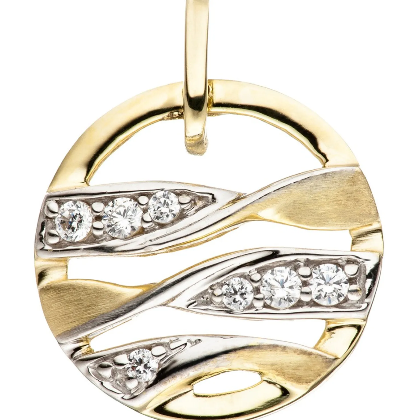 Anhänger mit Zirkonia 333 Gold Gelbgold bicolor matt rund Halsschmuck für Damen