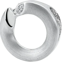 Anhänger Ø 16,6mm aus 585 Gold Weißgold mattiert 3 Diamanten 0,019 Ct. W-SI