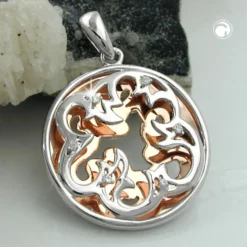 Anhänger 22mm Blumenmotiv doppellagig Zirkonia weiß 925 Silber vergoldet Damen