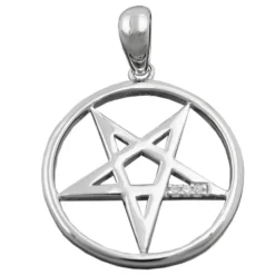 Anhänger 20mm Fünf-Stern im Kreis mit Zirkonia weiß 925 Silber Damen