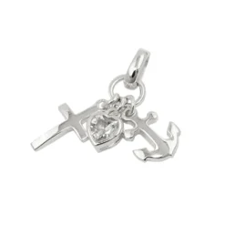 Anhänger 23mm Glaube-Liebe-Hoffnung Kreuz-Herz-Anker massiv 925 Silber