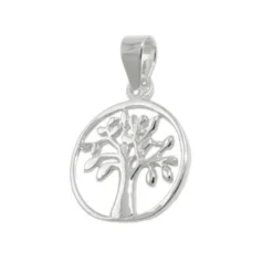Anhänger 12mm Halsschmuck Baum des Lebens Lebensbaum rund glänzend 925 Silber