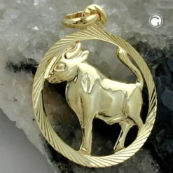 Anhänger 15mm Sternzeichen Stier aus 375 Gold Gelbgold Goldanhänger