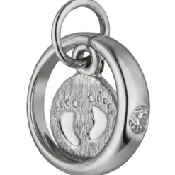 Anhänger 2,7mm Taufring Füße Babyfüße mit Zirkonia 925 Silber teilmattiert