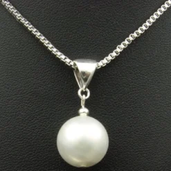 Anhänger, Muschelkernperle & 925er Silber, creme weiß, Ø 14mm