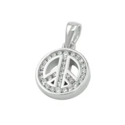 Anhänger Peace-Zeichen mit Zirkonia 14,5x12x3mm aus 925 Silber rhodiniert