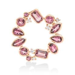 Anhänger 750 Rotgold 12 Turmaline 2,7ct pink 5 Brillanten 0,1ct TW-SI 22,4x22,4mm