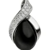 Anhänger schwarzer Onyx in Tropfenform Öse Möbius Blatt Zirkonia 925 Silber