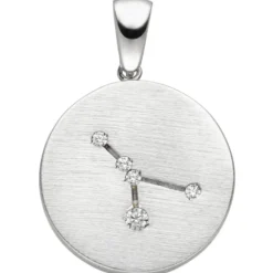 Anhänger Sternzeichen Krebs mit 5 Zirkonia 925 Silber mattiert rund Halsschmuck