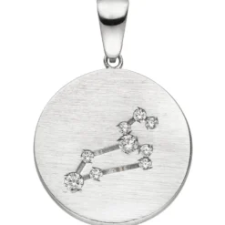 Anhänger Sternzeichen Löwe mit 9 Zirkonia 925 Silber mattiert rund Halsschmuck