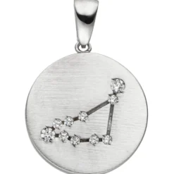 Anhänger Sternzeichen Steinbock 10 Zirkonia 925 Silber mattiert rund Halsschmuck