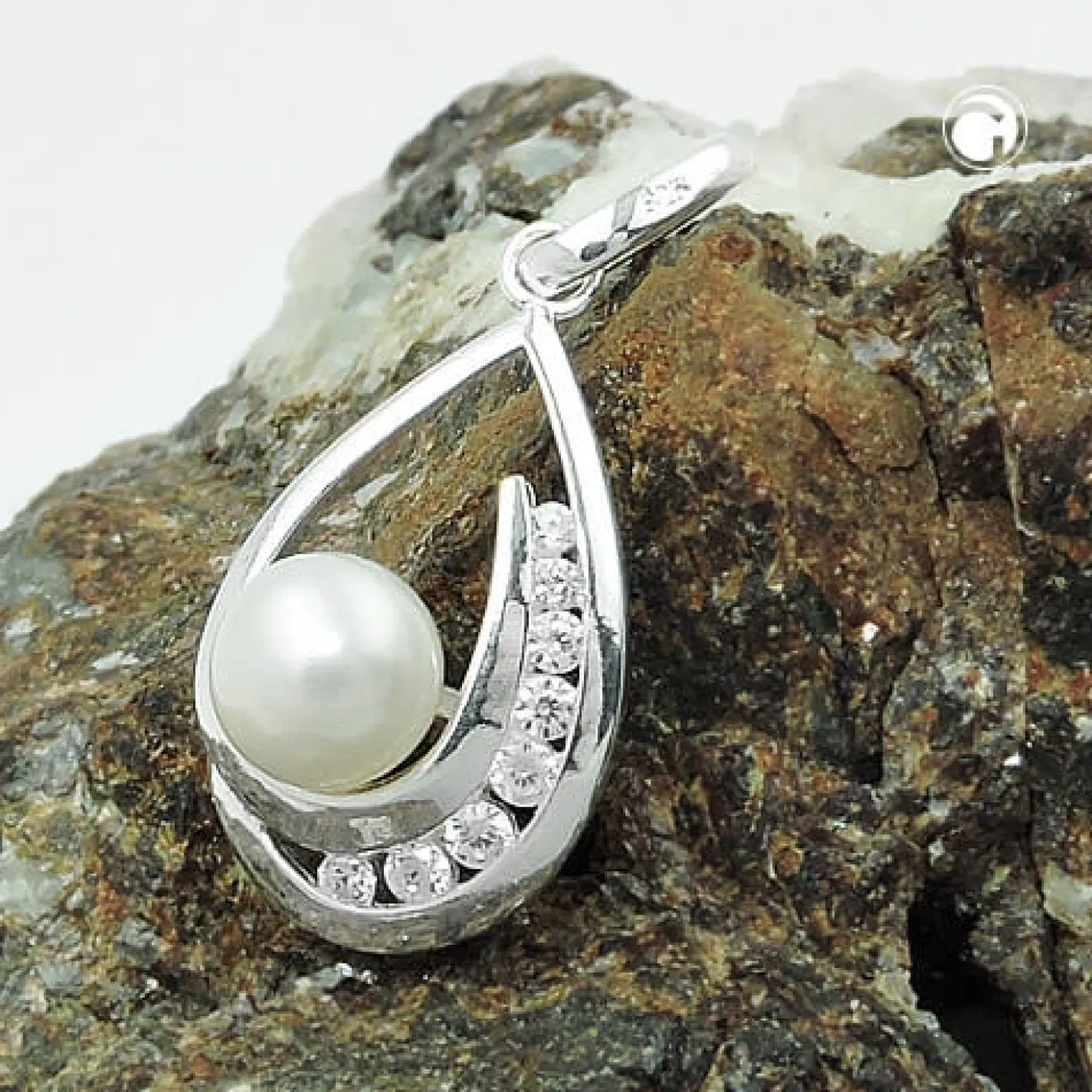 Anhänger Süßwasser-Zuchtperle mit Zirkonia 25x10mm aus 925 Silber
