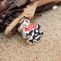 Anhänger Totenkopf Pirat mit rotem Kopftuch rot-schwarz lackiert 925 Silber