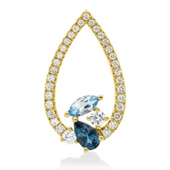 Anhänger Tropfen aus 585 Gelbgold 2 Topase 0,43ct London Blue mit Diamanten