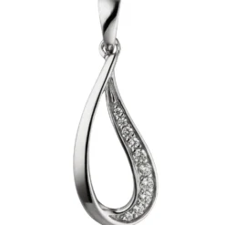Anhänger Tropfen mit 10 Zirkonia weiß 925 Silber rhodiniert Halsschmuck Damen