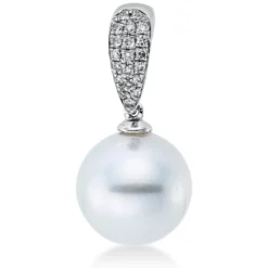 Anhänger 750 Weißgold Südsee-Perle 11mm weiß 20 Brillanten 0,1ct W-SI 21x3,7mm