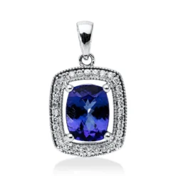 Anhänger 750 Weißgold Tansanit 2,13ct blau 32 Brillanten 0,17ct F-SI 21,3x12,5mm