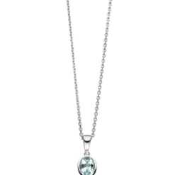 Anhänger 7,3x18mm Aquamarin & Diamant 0.01Ct W/SI 585 Weißgold Solitär hellblau