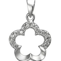 Anhänger 13x15,1mm Blume aus 925 Silber mit 14 Zirkonia Halsschmuck rhodiniert