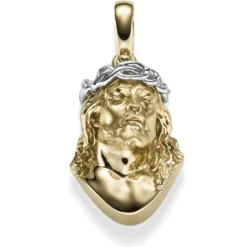 Anhänger 20,5x31mm Büste Jesus mit Dornenkrone aus 585 Gelbgold & Weißgold