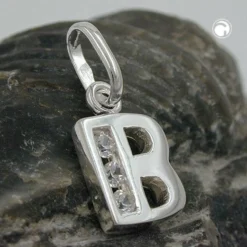 Anhänger 10x7mm Buchstabe B mit Zirkonia aus echtem 925 Silber Damen