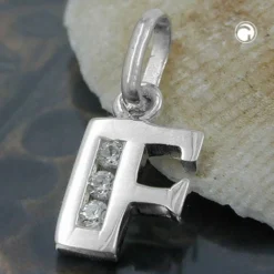 Anhänger 10x7mm Buchstabe F mit Zirkonia aus echtem 925 Silber Damen