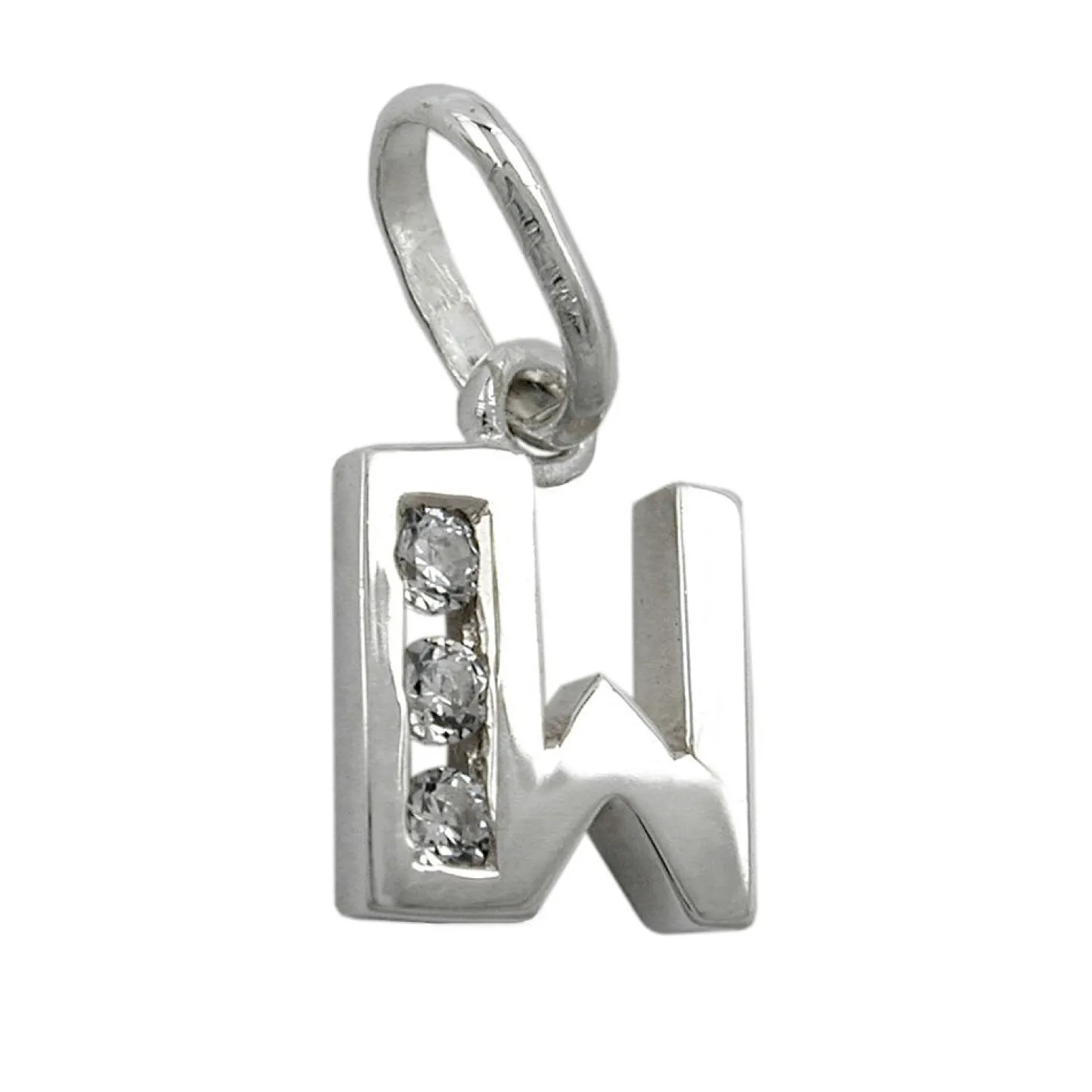Anhänger 10x7mm Buchstabe W mit Zirkonia aus echtem 925 Silber Damen