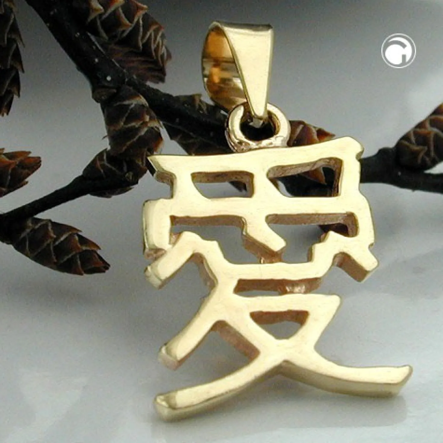 Anhänger 13x11mm chinesisch Liebe Love 9Kt Echt Gelbgold Halsschmuck Unisex