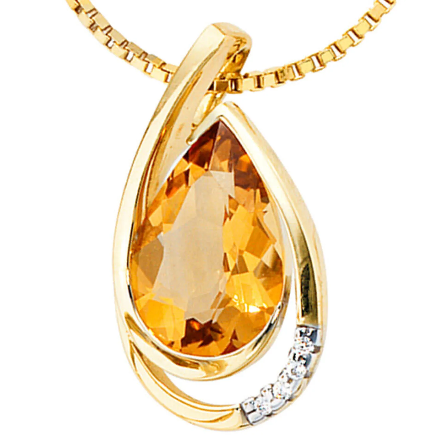 Anhänger 11x20,1mm Citrin Tropfen orange 4 Brillanten 0.02Ct 585 Gelbgold