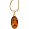 Anhänger 10,4x20,6mm echter Bernstein orange-braun oval mit 375 Gold Gelbgold