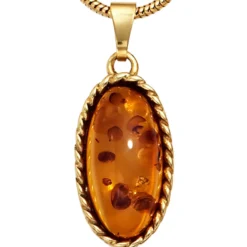 Anhänger 10,4x20,6mm echter Bernstein orange-braun oval mit 375 Gold Gelbgold