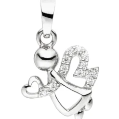 Anhänger 11,1x14,3mm Engel mit Herz aus 925 Silber mit 12 weißen Zirkonia