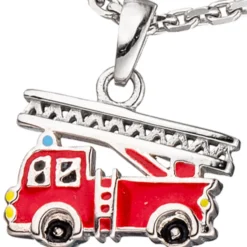 Anhänger 13,6x11,1mm Feuerwehrauto rot Feuerwehr Leiterwagen 925 Silber Kinder