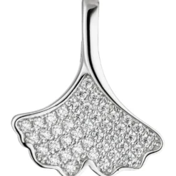 Anhänger 15,6x18,4mm Ginko Ginkgo Blatt mit weißen Zirkonia 925 Silber