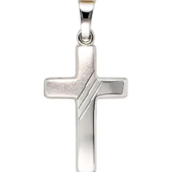 Anhänger 12x20,6mm Goldkreuz Kreuz mit Streifen 333 Gold Weißgold teilmattiert