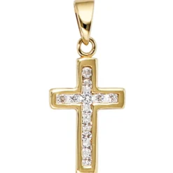 Anhänger 10,6x19mm Goldkreuz Kreuz mit 12 Zirkonia 333 Gold Gelbgold Halsschmuck