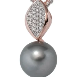 Anhänger 10x21,8mm graue Tahiti Perle & 27 Diamanten 0.11Ct W/SI 585 Rotgold