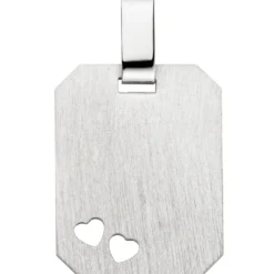 Anhänger 14,9x20mm Gravurplatte 2 Herzen Herzchen mattiert 925 Silber