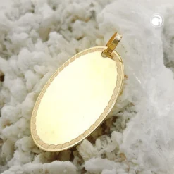 Anhänger 19x13mm Gravurplatte oval mit Rand 9Kt 375 Gold Gelbgold glänzend