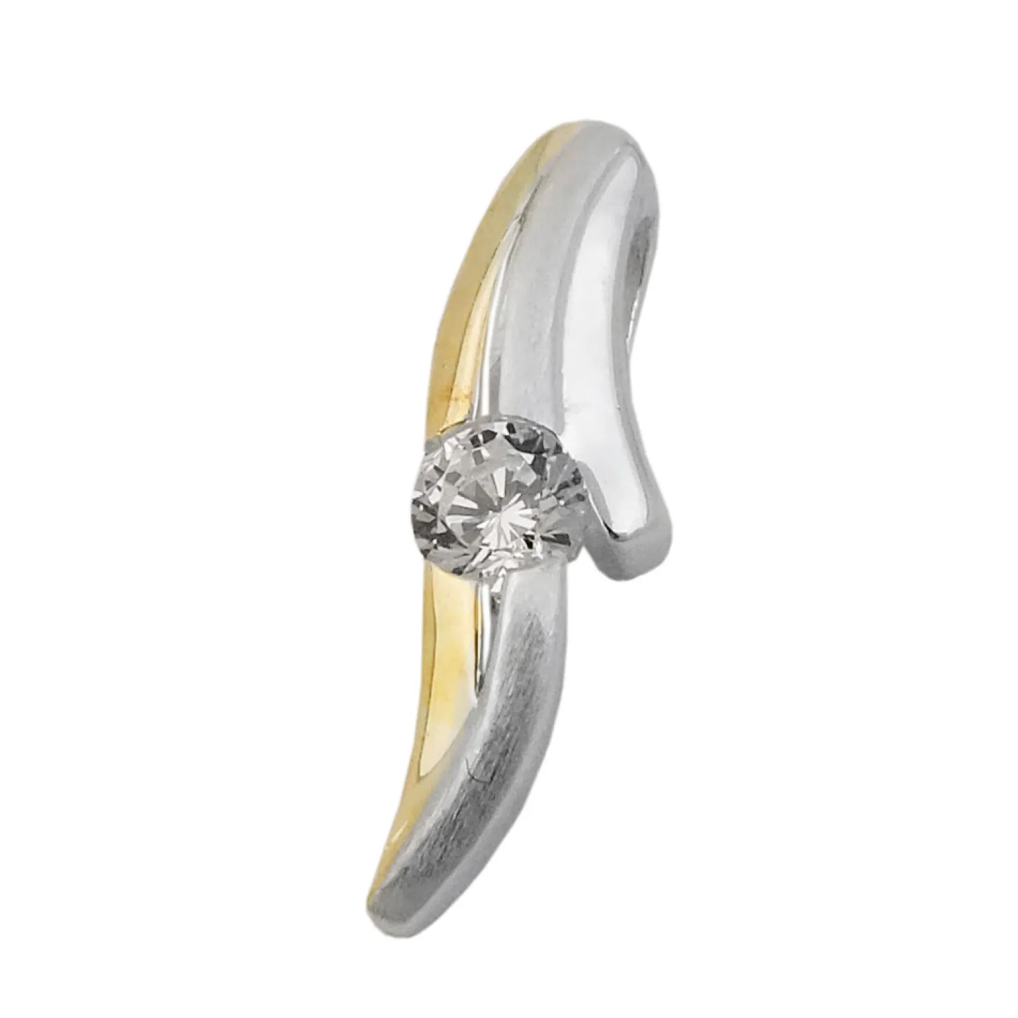 Anhänger 20x6mm Halsschmuck Zirkonia weiß 925 Silber vergoldet bicolor