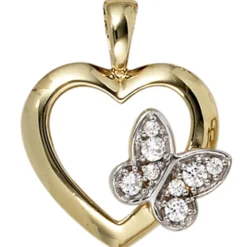 Anhänger 15,8x19,2mm Herzanhänger Herz mit Schmetterling 8 Zirkonia 333 Gelbgold