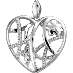 Anhänger 30x28,6mm Herz mit Blumen aus 925 Silber 47 Zirkonia Silberanhänger