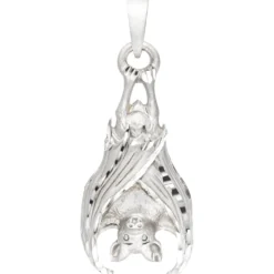 Anhänger 33,9x16,2mm hängende Fledermaus 925 Silber mattiert Silberanhänger