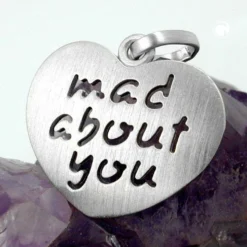Anhänger 19x21mm Kettenanhänger Herz ' mad about you ' aus 925 Silber matt Damen