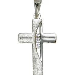 Anhänger 14,5x23,9mm Kettenanhänger Kreuz 925 Silber mit 3 Zirkonia Halsschmuck