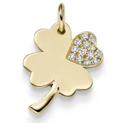 Anhänger 16,5x20mm Kleeblatt 585 Gold Gelbgold mit 13 Diamanten 0,11ct TW-SI