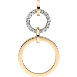 Anhänger 15,5x29,2mm Kreise aus 585 Gold Gelbgold mit 18 Diamanten 0,09 Ct