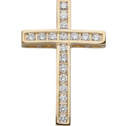Anhänger 15,8x24,5mm Kreuz aus 585 Gold Gelbgold mit 18 Diamanten 0.38Ct