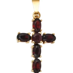 Anhänger 13,6x21,1mm Kreuz Granat rot dunkelrot 375 Gold Gelbgold Kettenanhänger