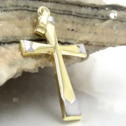 Anhänger 25x16mm Kreuz Kreuzanhänger aus 9Kt 375 Gold bicolor Halsschmuck Unisex